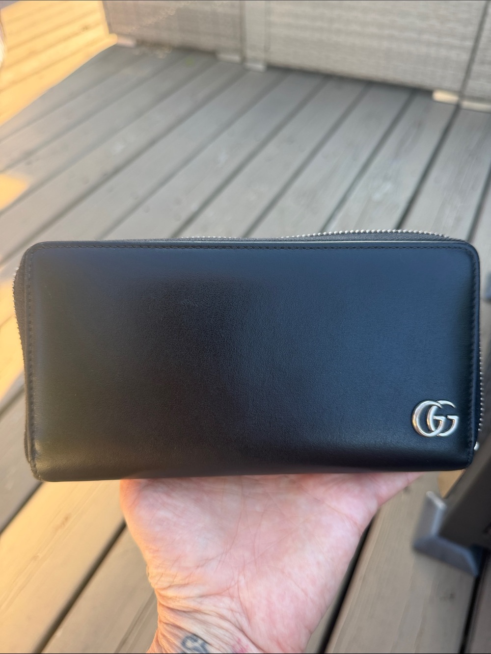 Gucci Black Leather Long Wallet Authentic VGUC